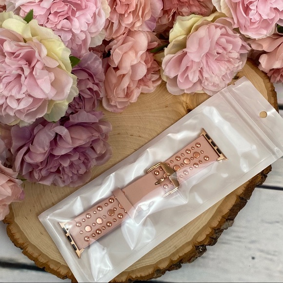 Pink Studded Leather Punk Rock Apple Watchband - Picture 14 of 15